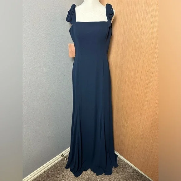 Anthropologie BHLDN Clara Shoulder Tie Square Neck Georgette Gown, Size 10  (v)
